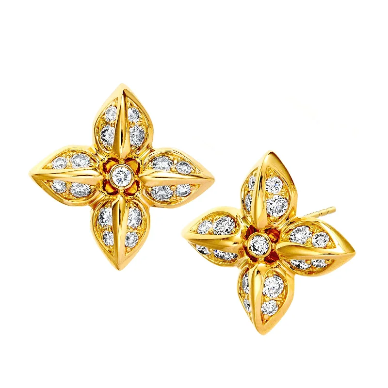 Ladies sapphire earrings-Diamond Flower Earrings