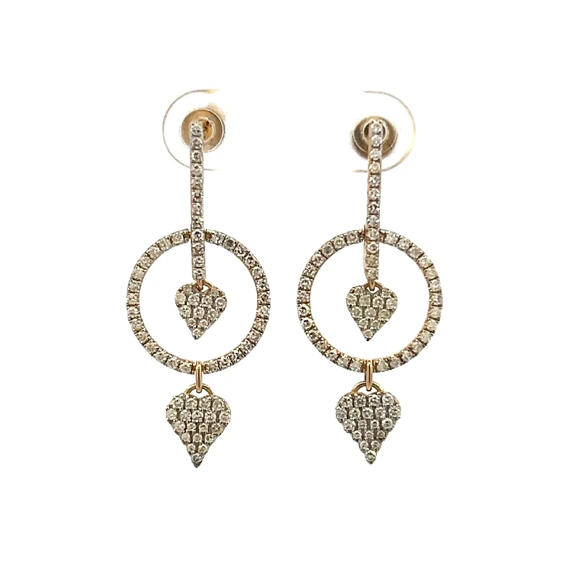 Ladies modern earrings-14K Yellow Gold 0.80ctw Round Diamond Geometric Drop Earrings