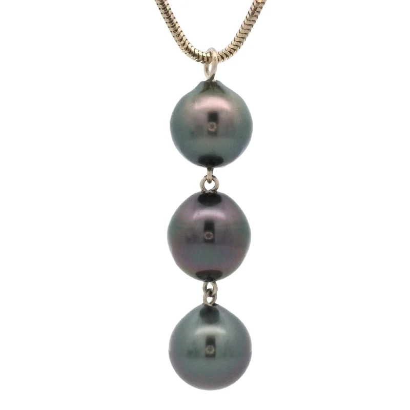 Ladies gold-plated necklaces-Triple Pearl Drop Necklace