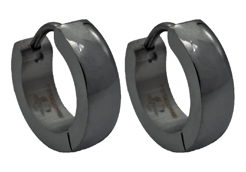 Ladies drop earrings-Mens Polished Black Stainless Steel 14mm Hoop Earrings