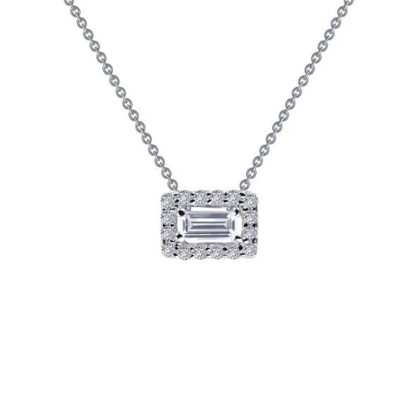 Ladies dainty diamond necklaces-Baguette Halo Necklace