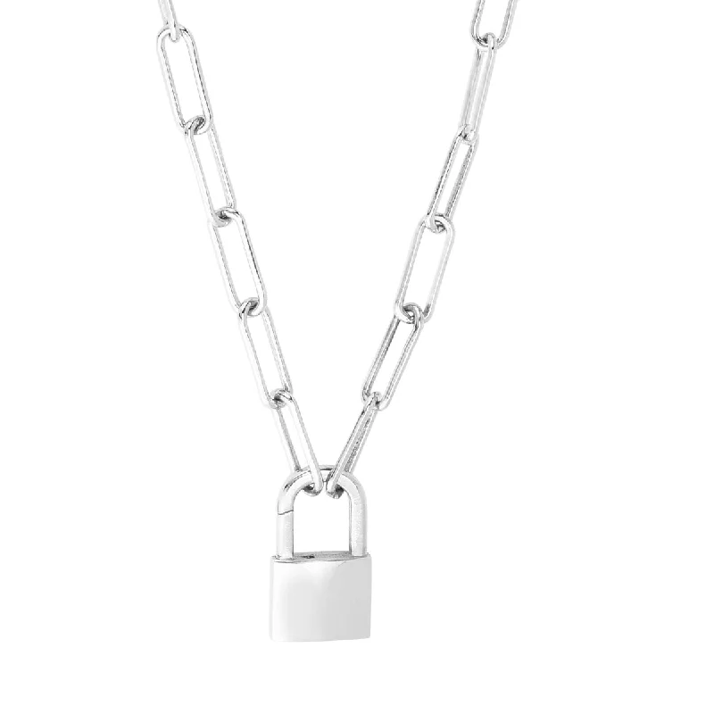 Ladies handmade necklaces-Sterling Silver 22-inch 4.86MM Padlock Clasp Necklace