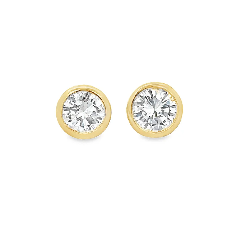 Ladies custom-designed earrings-2.04 CTW Bezel Set Diamond Stud Earrings in Yellow Gold