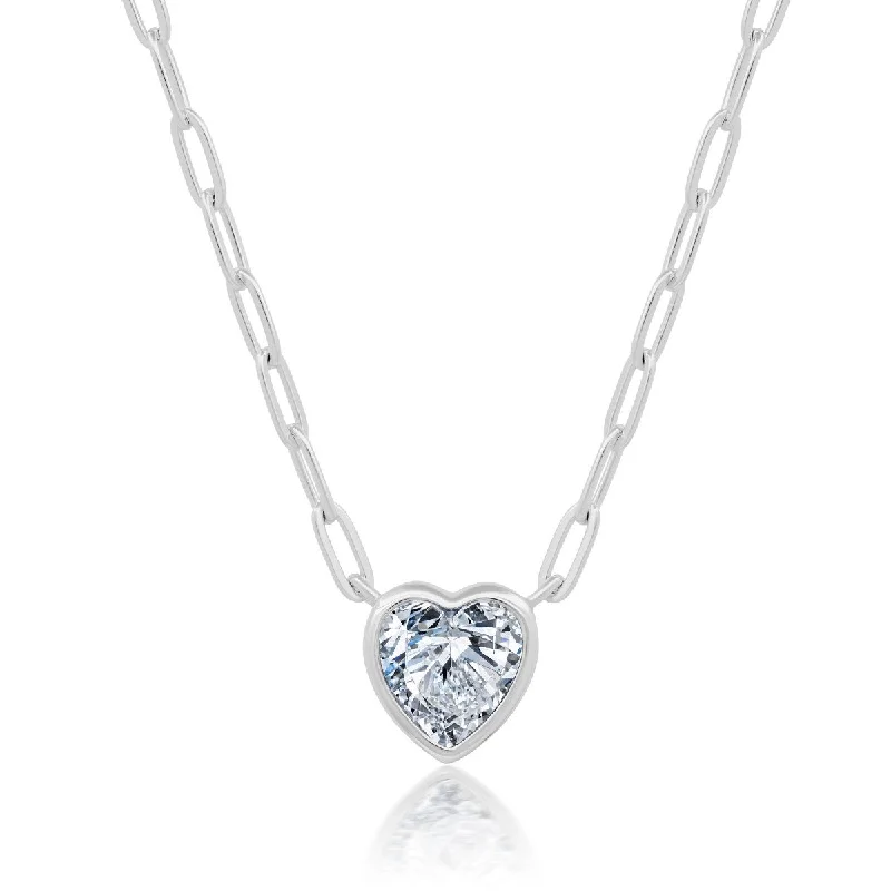 Ladies gemstone necklaces-Crislu Platinum Plated Sterling Silver Cubic Zirconia 18-inch Heart Paperclip Chain Necklace