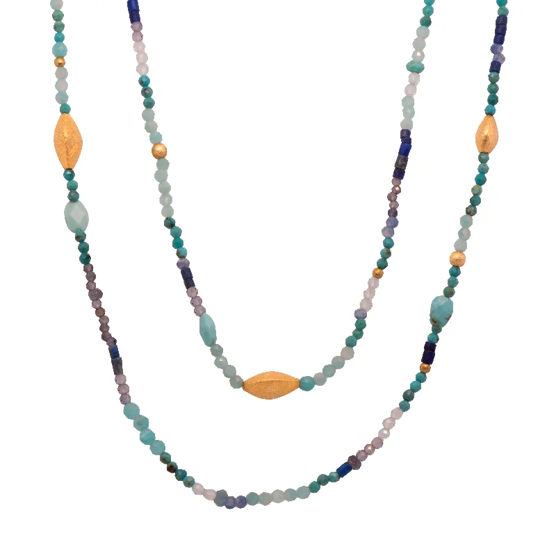 Ladies geometric pendant necklaces-Turquoise, Amazonite, Blue Topaz, Aquamarine, Lapis, Iolite and Kyanite Necklace 2mm 24K Fair Trade Gold Vermeil, 90 cm