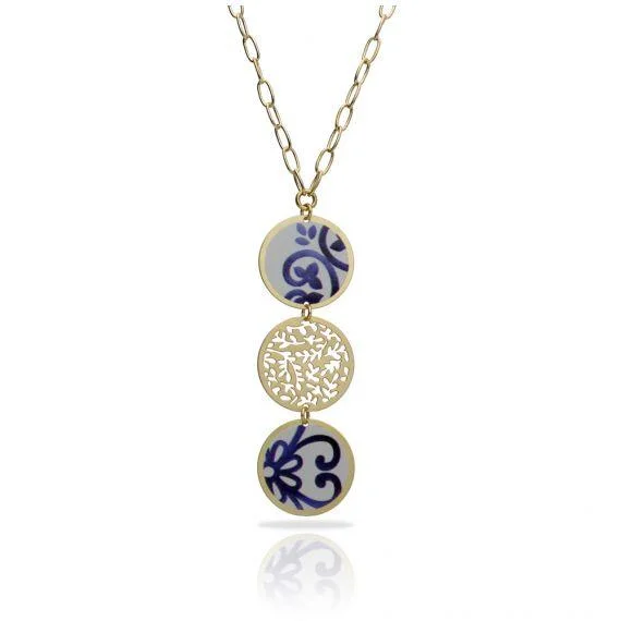 Ladies modern gold necklaces-RAS Porcelana Azul Gold Short Pendant Necklace