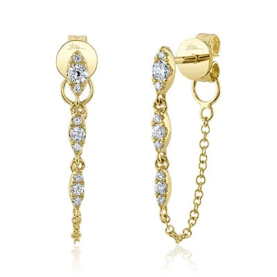 Ladies hoop earrings-14K Yellow Gold 0.20ctw Round Diamond Chain Drop Earrings by Shy Creation