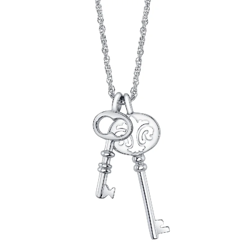 Ladies diamond solitaire necklaces-RockLove Jewelry XV Double Key Necklace