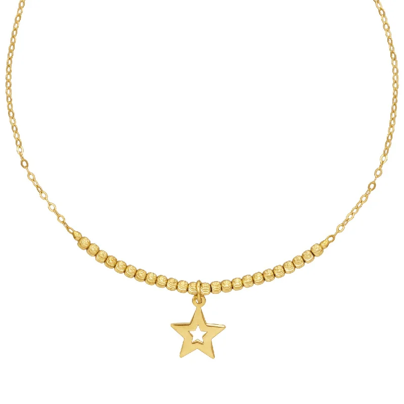 Ladies tassel necklaces-14KT Yellow Gold 17-inch Star Necklace