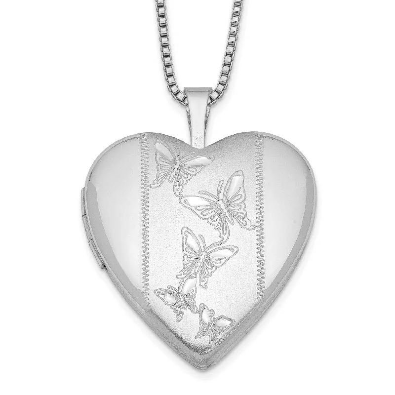 Ladies dainty necklaces-Sterling Silver 18-inch 20MM Butterfly Heart Locket Necklace