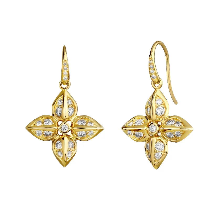 Ladies dangling earrings-Diamond Flower Earrings