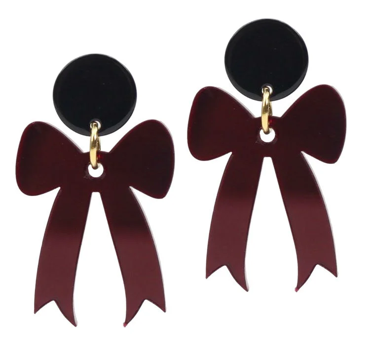 Ladies clip-on earrings-Gameday Bow Earring - Garnet