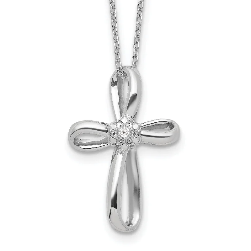 Ladies crystal necklaces-1/100 CTW Diamond Cross 18-inch Necklace in Sterling Silver