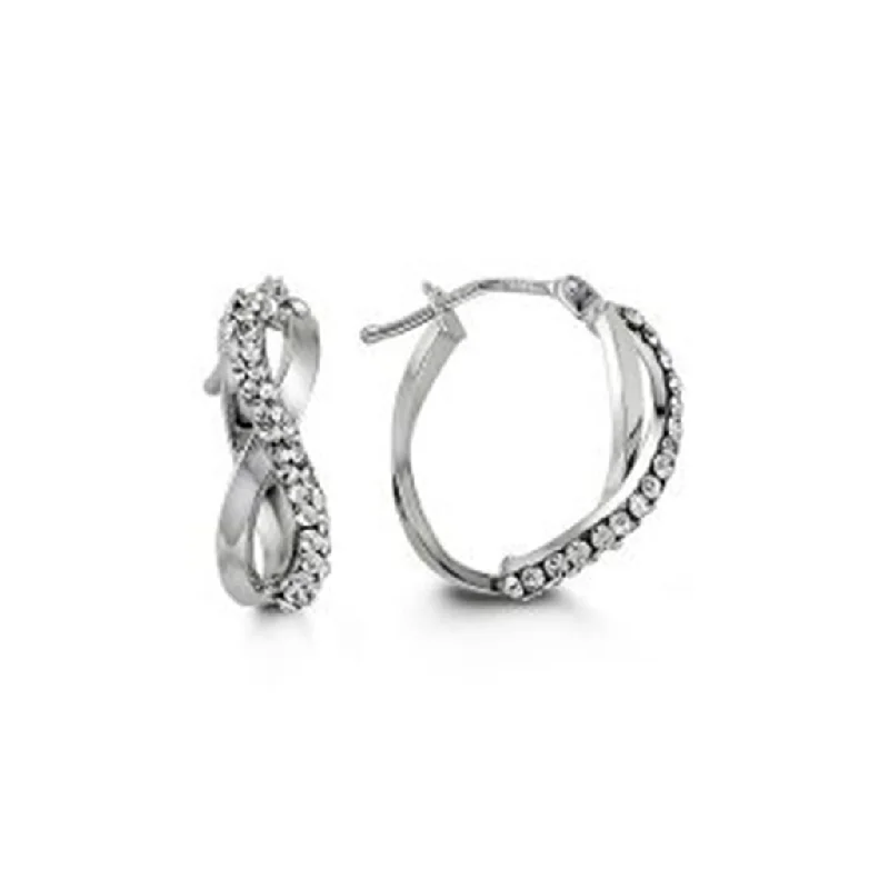 Ladies silver stud earrings-10K White Gold Cubic Zirconia Infinity Twist Hoop Earrings