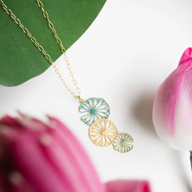 Ladies unique pendant necklaces-Lily Pad Necklace