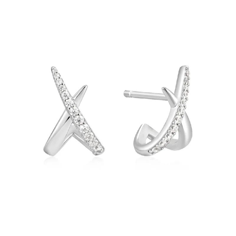 Ladies engagement earrings-Sterling Silver Cubic Zirconia Kiss Stud Earrings by Ania Haie