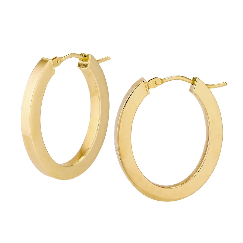 Ladies custom-designed earrings-14K Yellow Gold Polished Oval Hoop Earrings