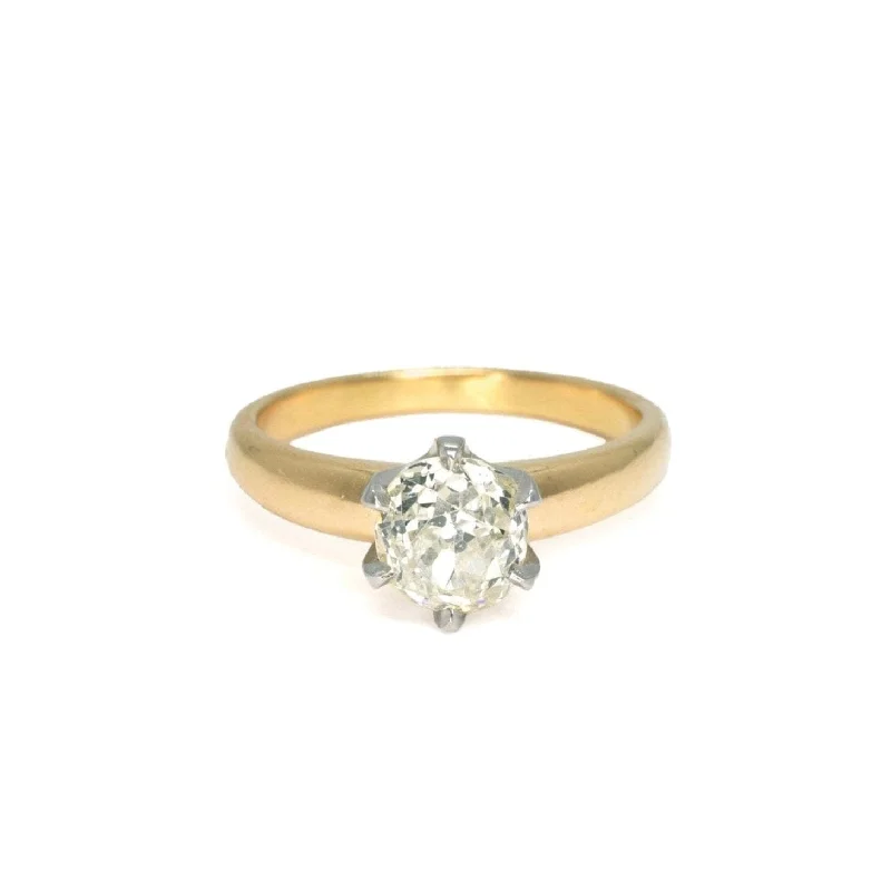 Ladies modern solitaire engagement rings-18K Crown Engagement Ring with 1.27ct Old Mine Cut Diamond