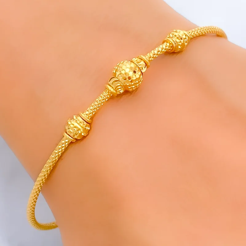 Ladies engraved bangles-Graceful Dressy 22k Gold Bangle Bracelet