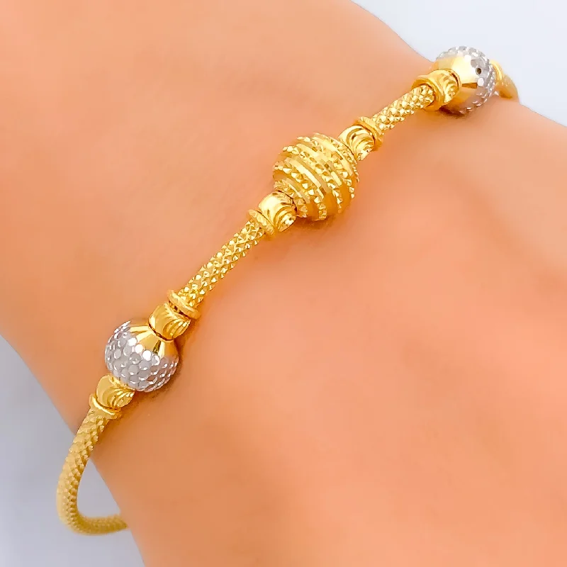 Ladies beaded bracelets-Jazzy Two-Tone 22k Gold Bangle Bracelet