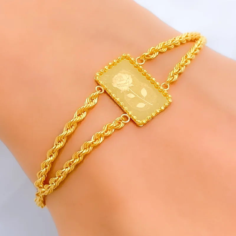 Ladies luxury bangles-Dazzling Flower 21k Gold Bracelet