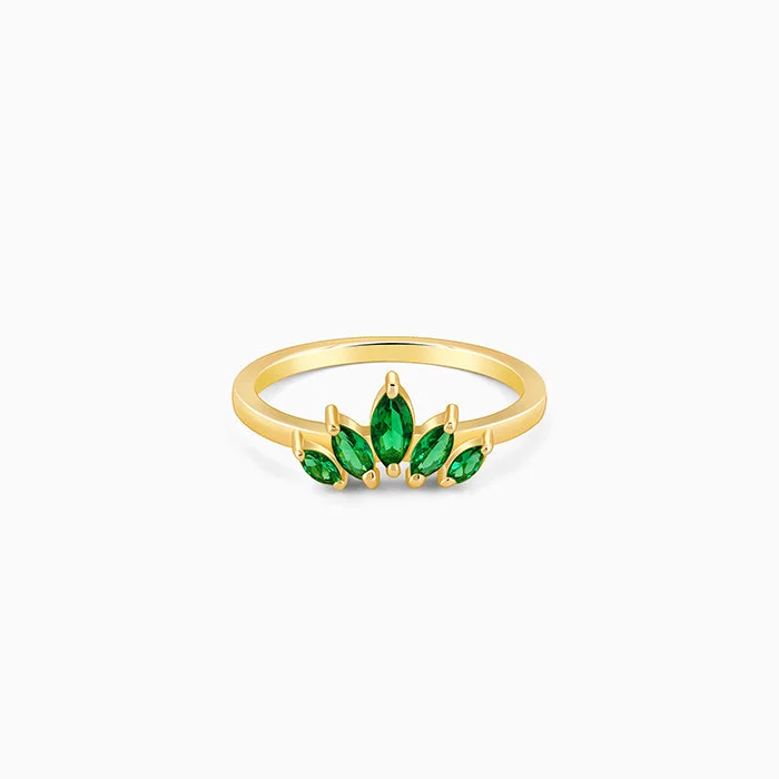 Ladies eternity rings-Golden Emerald Marquise Ring