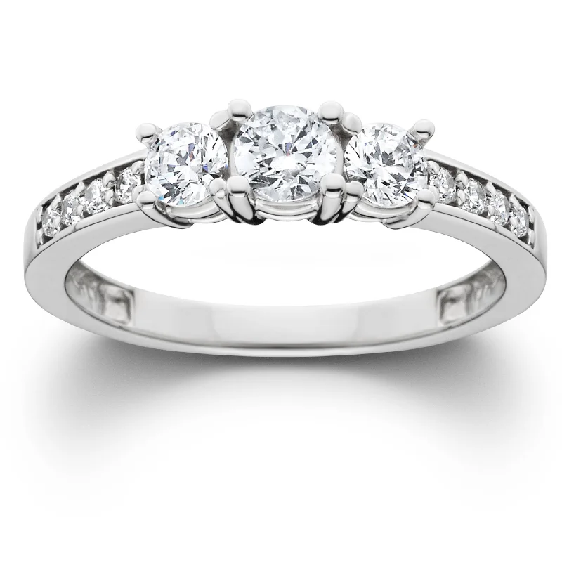 Ladies personalized engagement rings-1Ct Diamond EX3 Lab Grown Three Stone Engagement Ring 10k White Gold