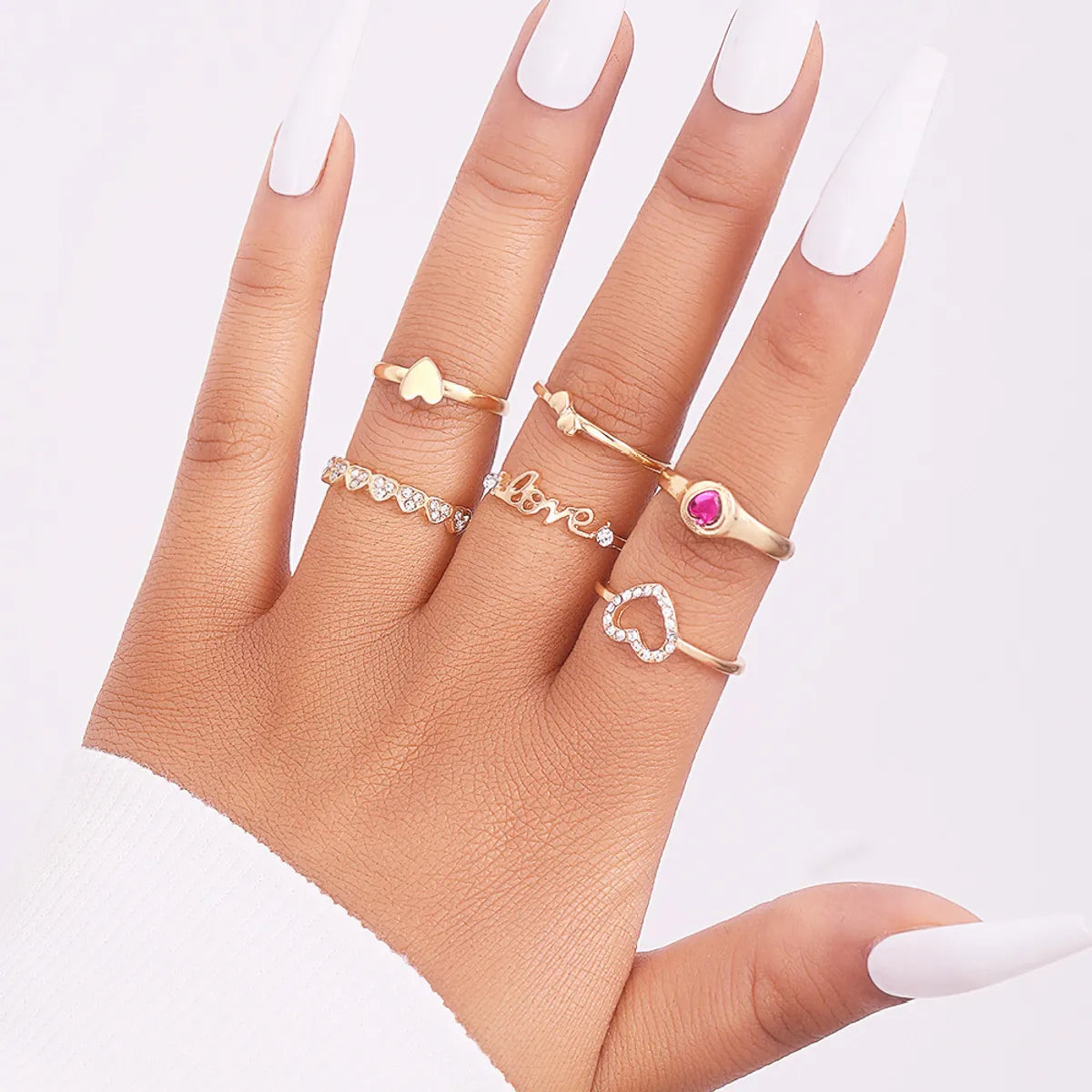 Ladies birthstone rings-Casual Simple Style Letter Heart Shape Alloy Inlay Rhinestones Women'S Rings