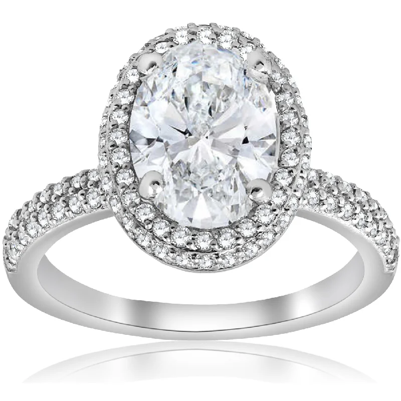 Ladies square engagement rings-2 1/2ct Oval Diamond Pave Halo Engagement Ring 14k White Gold