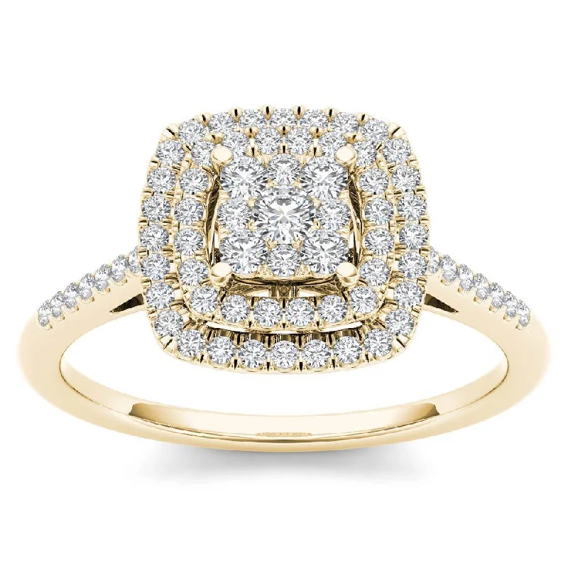 Ladies gold engagement rings-De Couer IGI Certified 14k Yellow Gold 1/3ct TDW Diamond Double Frame Engagement Ring