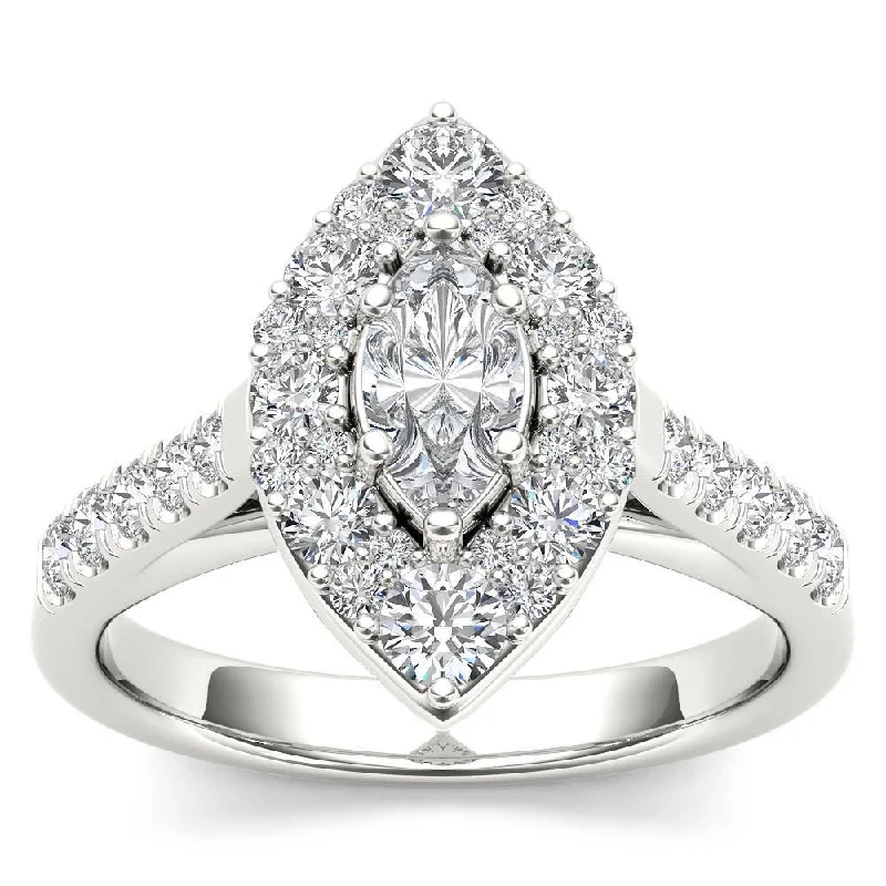 Ladies vintage-inspired engagement rings-De Couer 14K White Gold 1 1/2ct TDW Marquise Shape Diamond Halo Engagement Ring