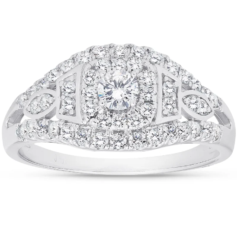 Ladies vintage engagement rings-1 Ct Diamond Halo Multi Row Engagement Ring 10k White Gold