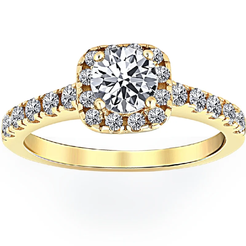 Ladies high-end engagement rings-3/4Ct Diamond Cushion Halo Engagement Ring 10k Yellow Gold