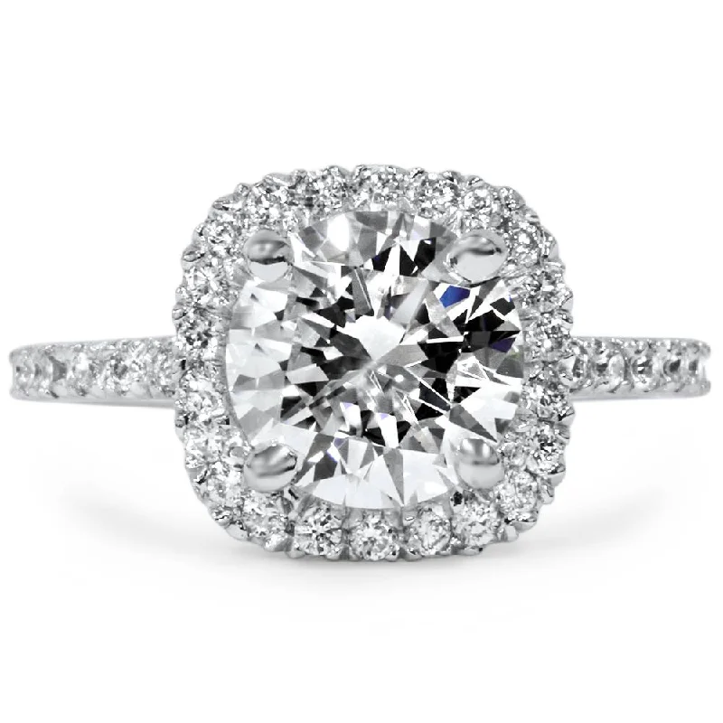 Ladies affordable solitaire engagement rings-1 3/4 CT Halo Diamond Engagement Ring Round Cut 14K White Gold