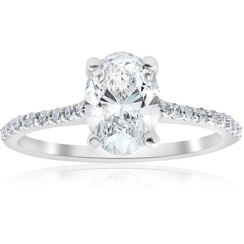 Ladies floral engagement rings with diamonds-1 1/10ct Oval Diamond Engagement Ring 14k White Gold Jewelry