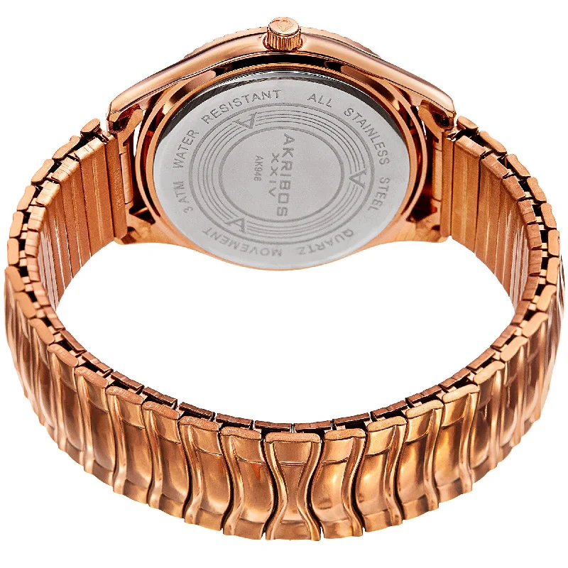 Ladies fancy bangles-Akribos XXIV Women's Quartz Date Stainless Steel Rose-Tone Bracelet Watch