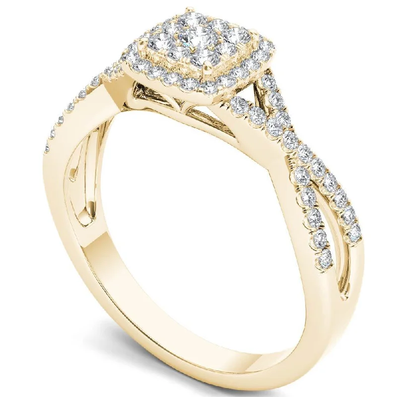 Ladies simple diamond engagement rings-De Couer 10k Gold 2/5ct TDW Diamond Halo Split Shank Engagement Ring