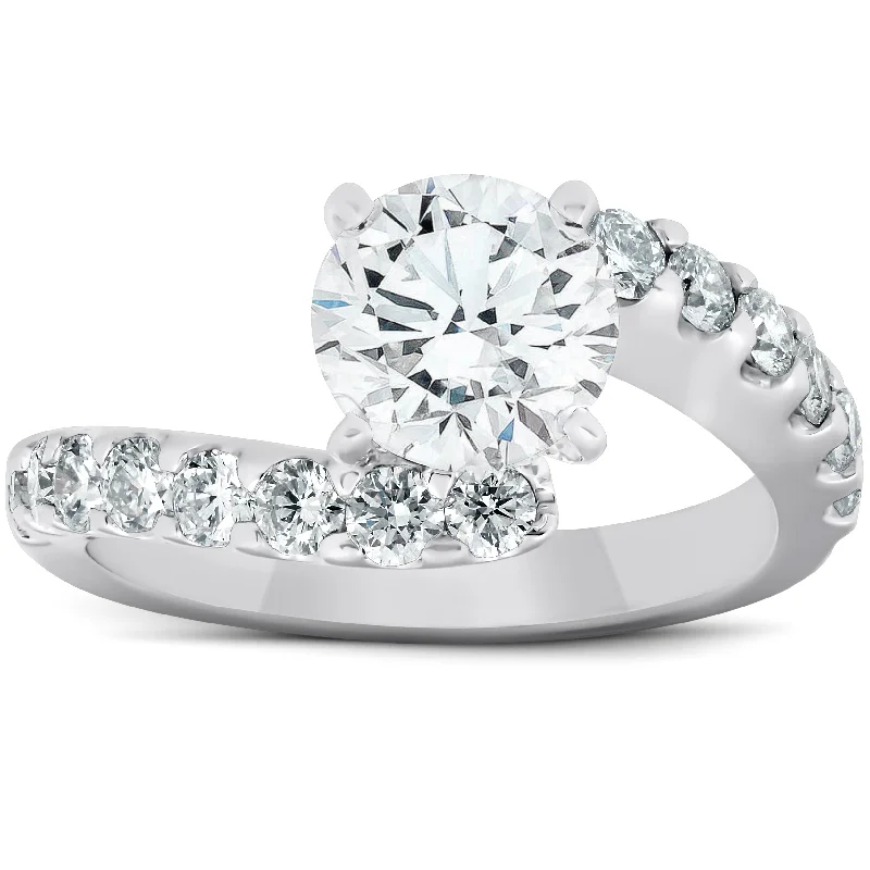 Ladies engagement rings with a custom design-2 Ct Diamond Engagement Ring Twisted Accent Band 14k White Gold