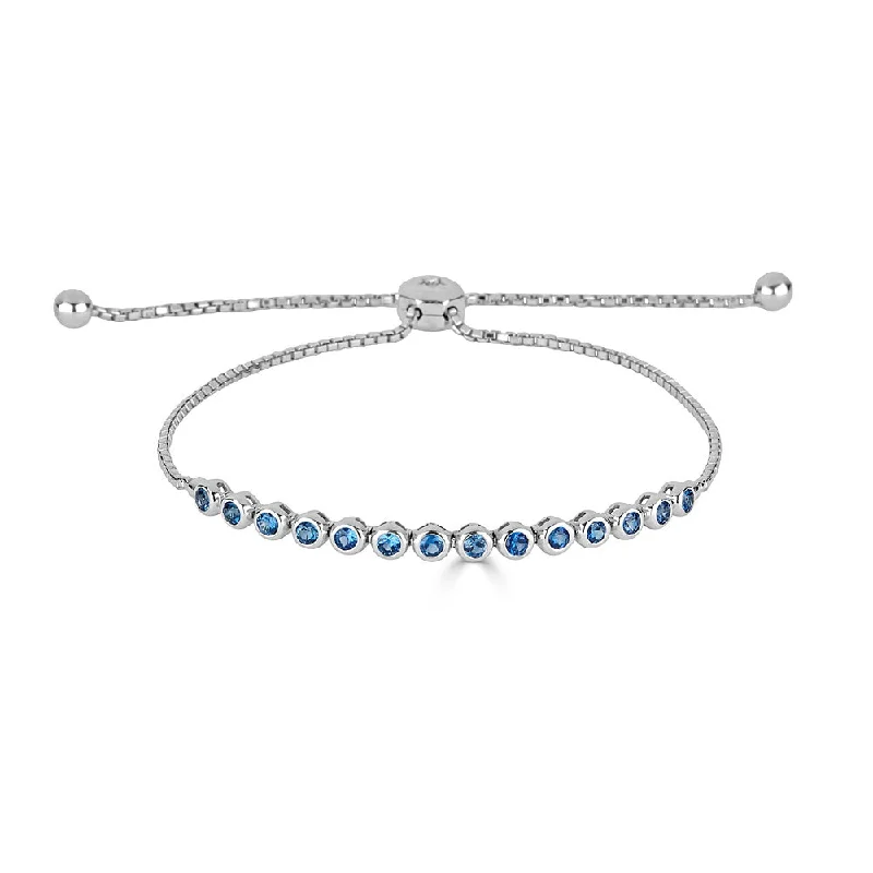 Ladies silver charm bracelets-Sapphire and Diamond Adjustable Bracelet