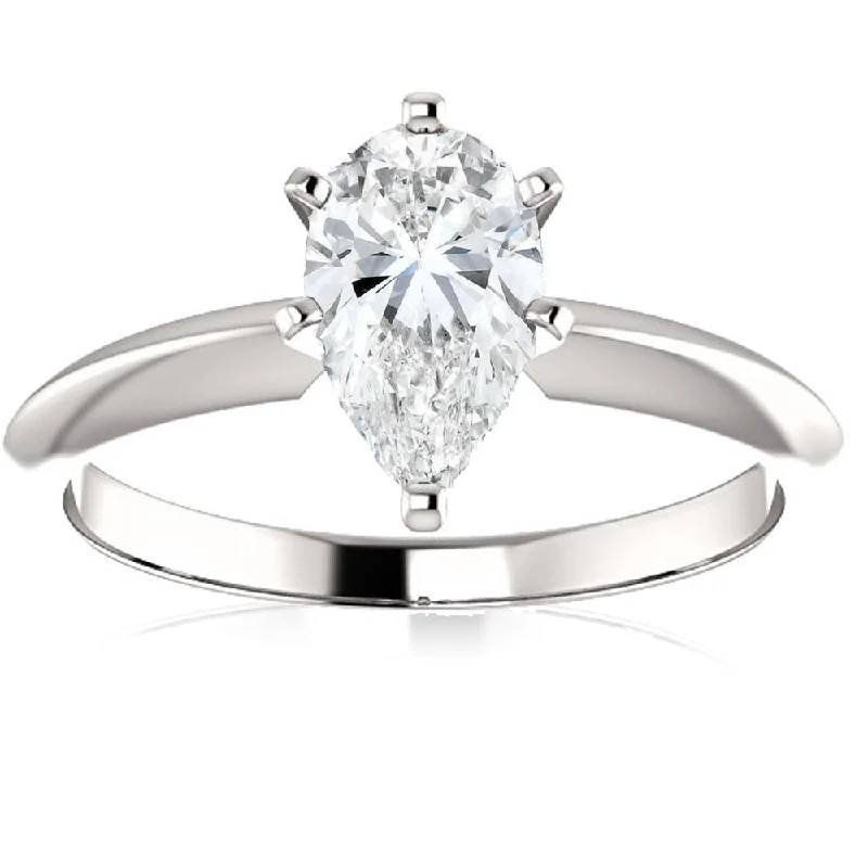 Ladies customized diamond engagement rings-1 Ct Pear Shape Diamond Engagement Ring Lab Grown 14k White Gold