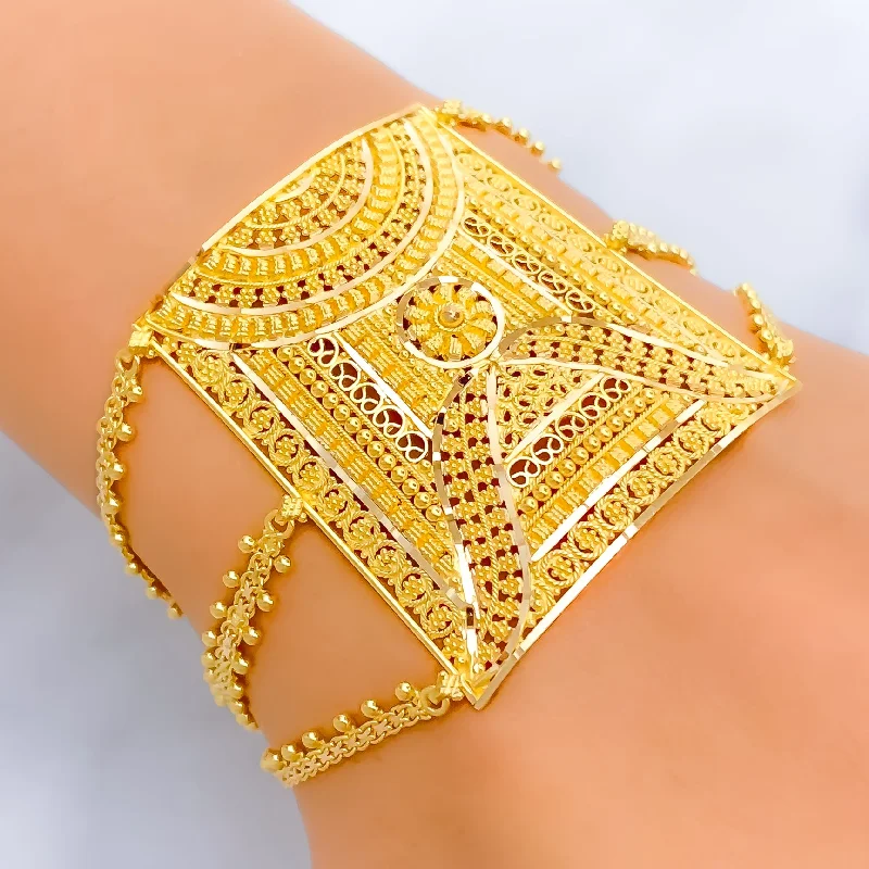 Ladies solid bangles-Graceful Floral 22k Gold Statement Bracelet