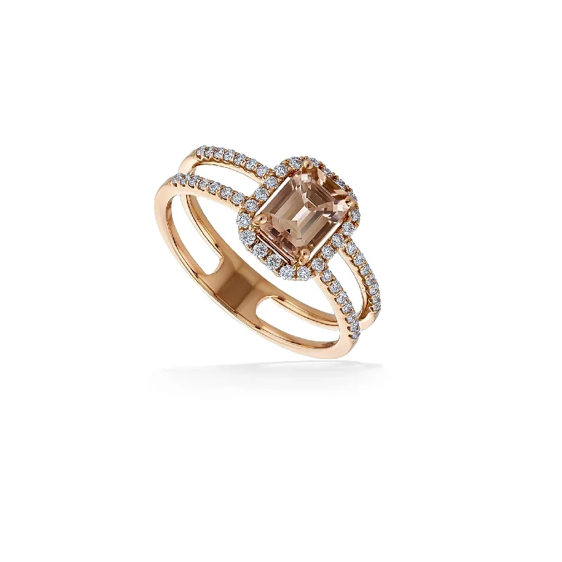 Ladies oval rings-Dual Shank Morganite Halo Ring