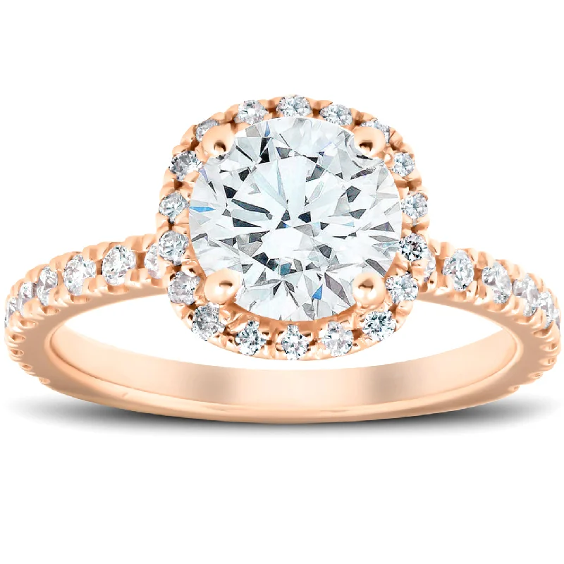 Ladies oval engagement rings-1.75CT Cushion Halo Diamond Moissanite Engagement Ring Round G-SI 14K Rose Gold