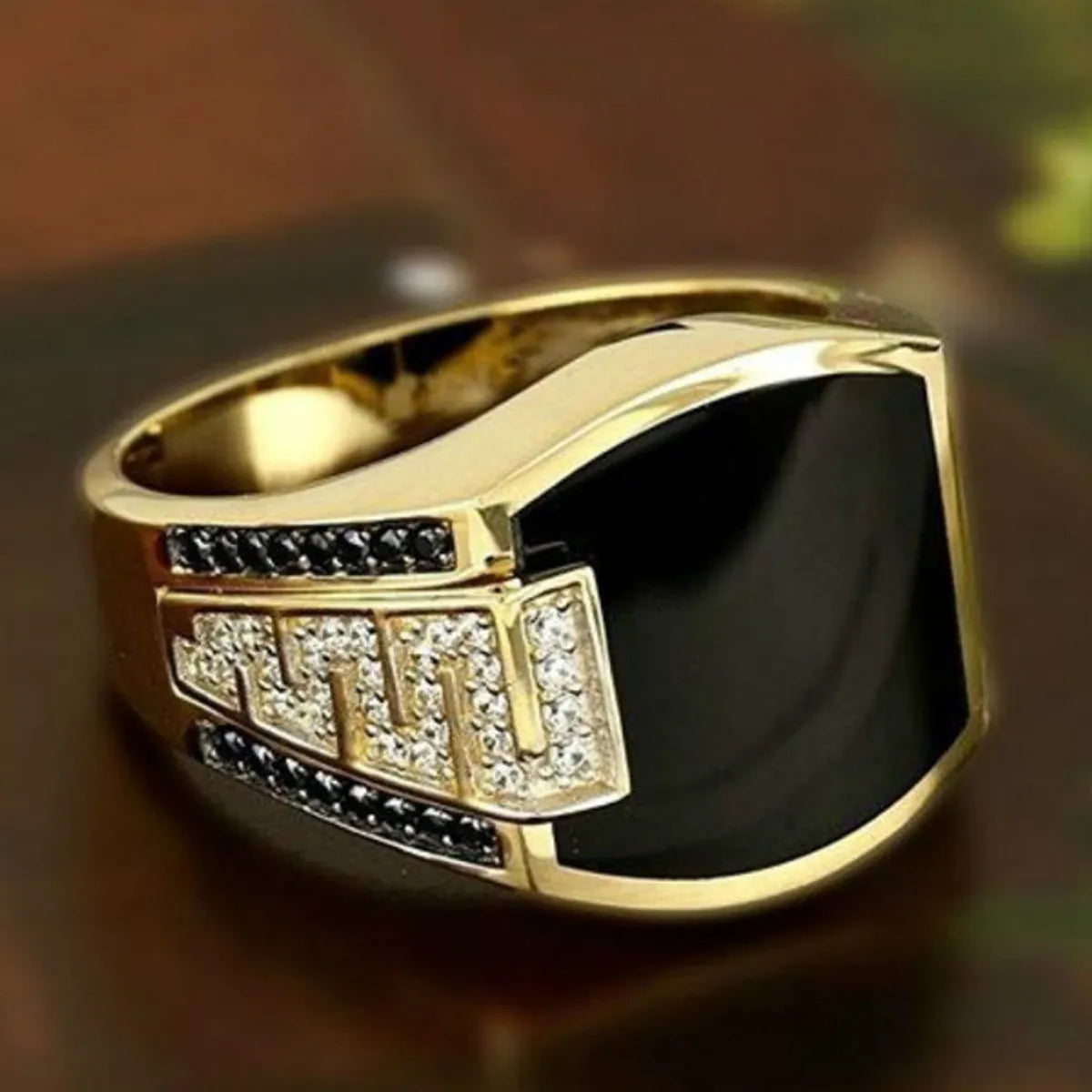 Ladies chunky rings-Simple Style Geometric Alloy Plating Inlay Rhinestones Men'S Rings 1 Piece