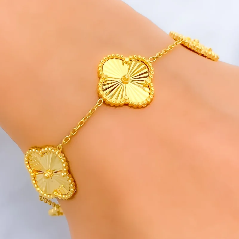 Ladies pearl and diamond bracelets-Charming Flower 21k Gold Bracelet