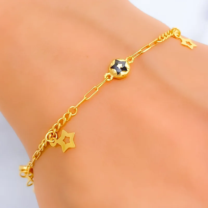 Ladies gold bracelets-Dainty Delicate Star 21k Gold Bracelet