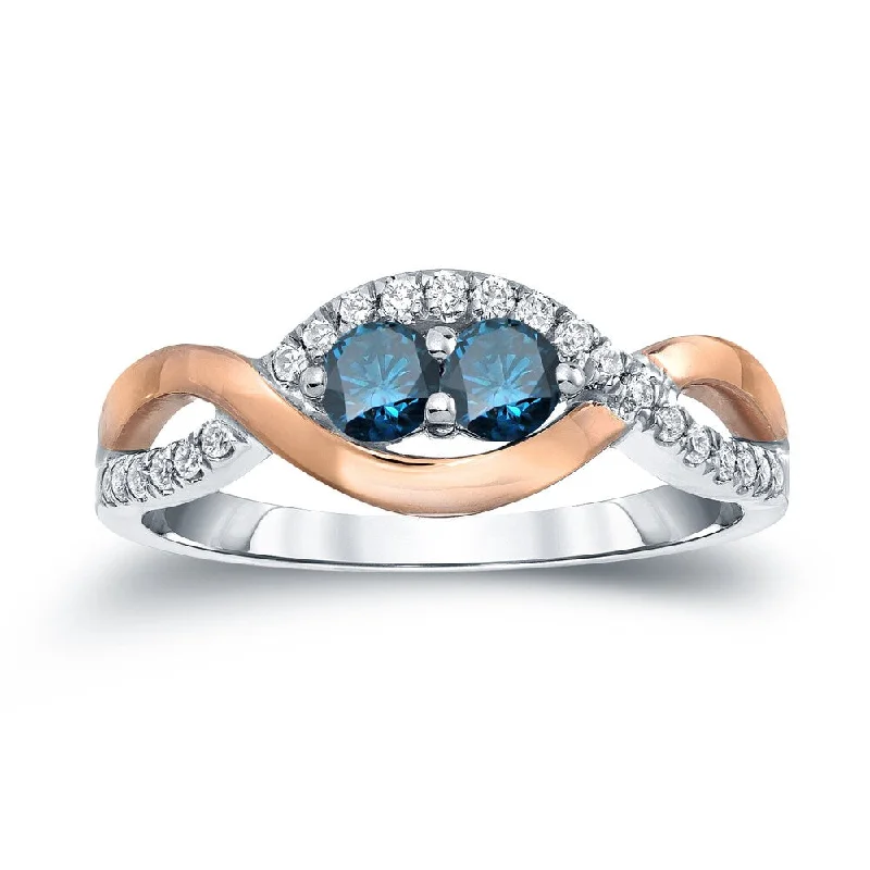 Ladies three-stone engagement rings-Auriya 14k Two-Tone Gold 1/2ct TDW Round 2-Stone Blue Diamond Engagement Ring