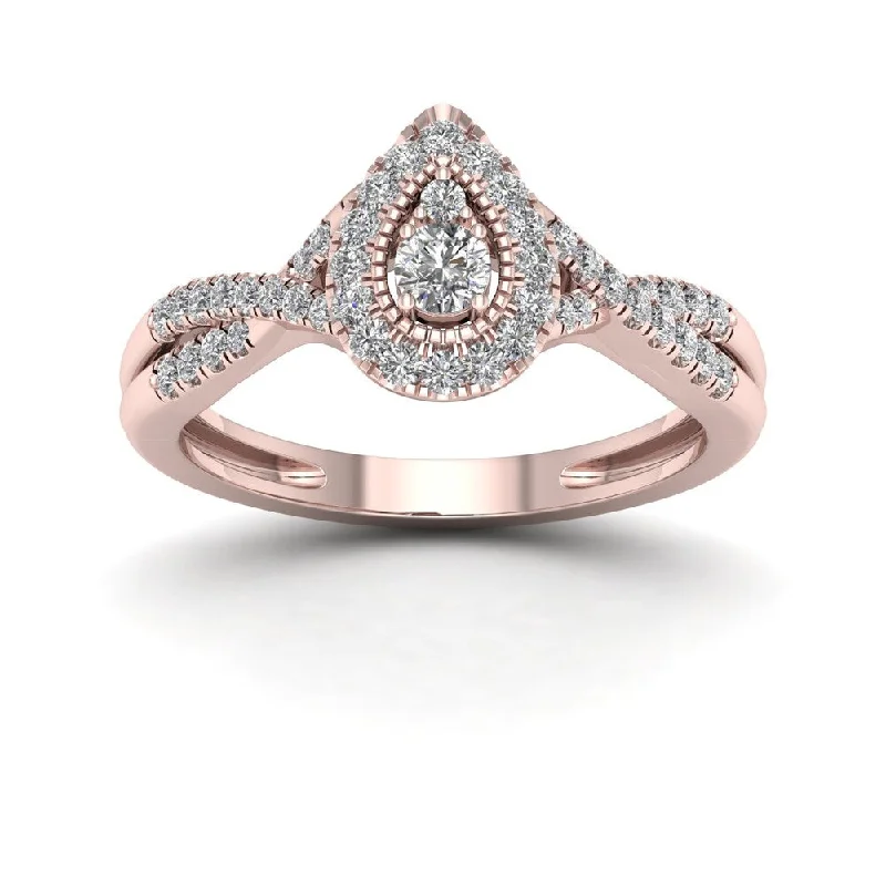 Ladies bold engagement rings-De Couer 1/3ct TDW Diamond Halo Engagement Ring - Pink