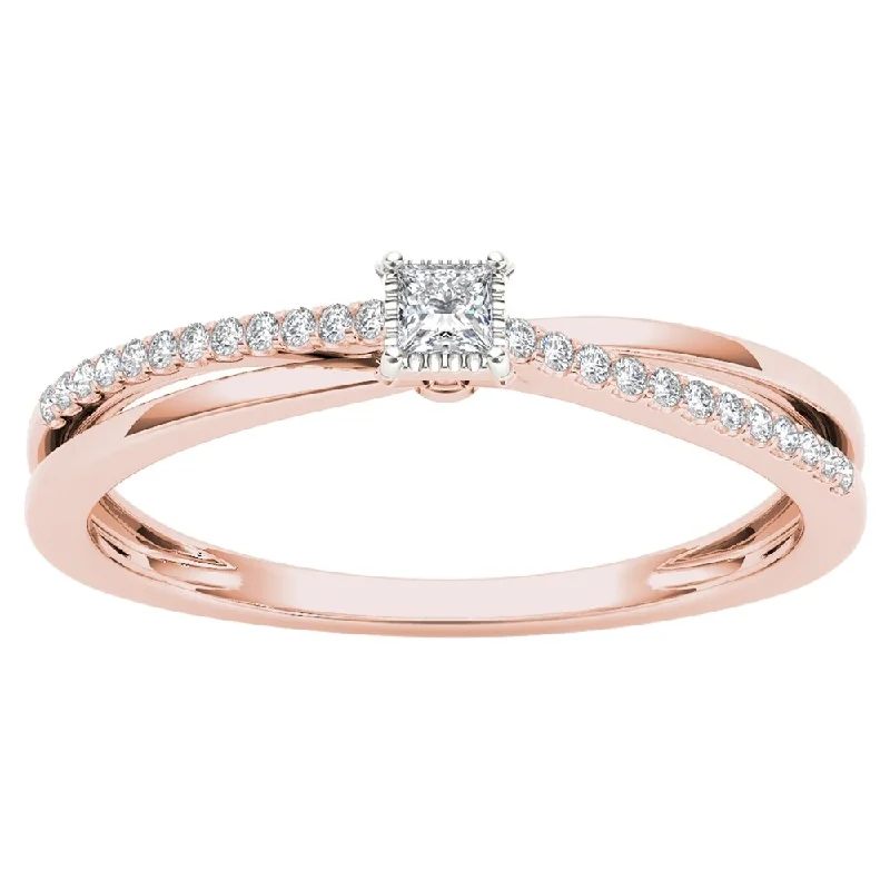 Ladies cushion cut halo engagement rings-De Couer 10k Rose Gold 1/8ct TDW Diamond Split-Shank Engagement Ring - Pink