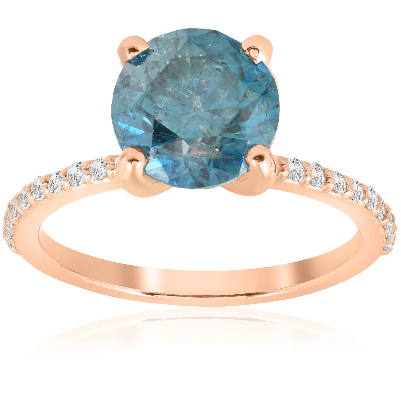 Ladies unique diamond engagement rings-3 1/5ct Blue Diamond Engagement Ring 14k Rose Gold